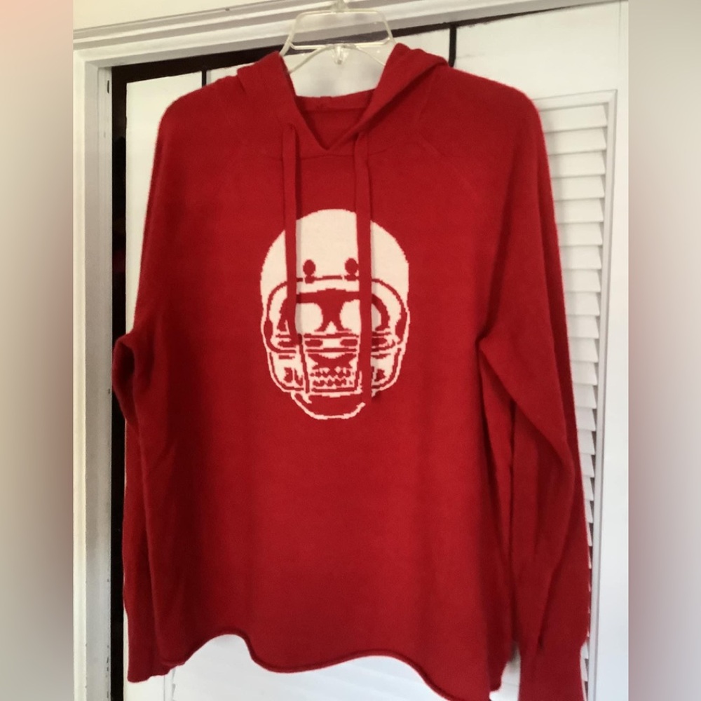 Skull Cashmere Red Football Shull hooded cashmere sweater appx size Lg-xl